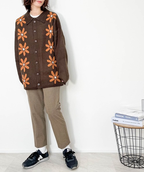 Anytime Songs（エニータイムソングス）の「フラワージャガード柄 襟付きカーディガン（カーディガン/ボレロ・メンズ・グリーン/ブラウン/ブラック・MEDIUM/LARGE/X-LARGE）」の15枚目の写真