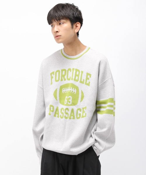 Anui（アニュイ）の「【UNISEX/選べる着丈】カレッジジャガードニットプルオーバー（ニット/セーター・レディース・ネイビー/オートミール・MEDIUM/SMALL）」の3枚目の写真