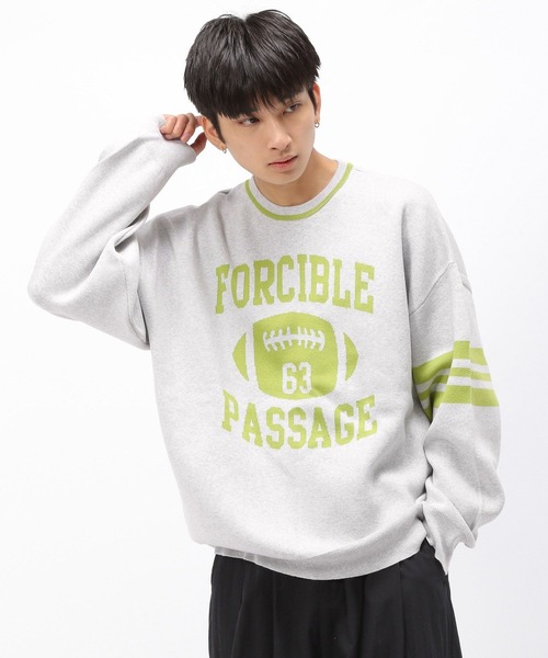 Anui（アニュイ）の「【UNISEX/選べる着丈】カレッジジャガードニットプルオーバー（ニット/セーター・レディース・ネイビー/オートミール・MEDIUM/SMALL）」の4枚目の写真