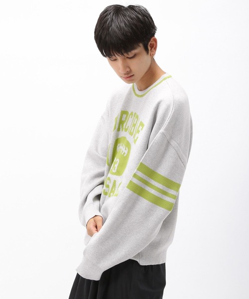 Anui（アニュイ）の「【UNISEX/選べる着丈】カレッジジャガードニットプルオーバー（ニット/セーター・レディース・ネイビー/オートミール・MEDIUM/SMALL）」の5枚目の写真