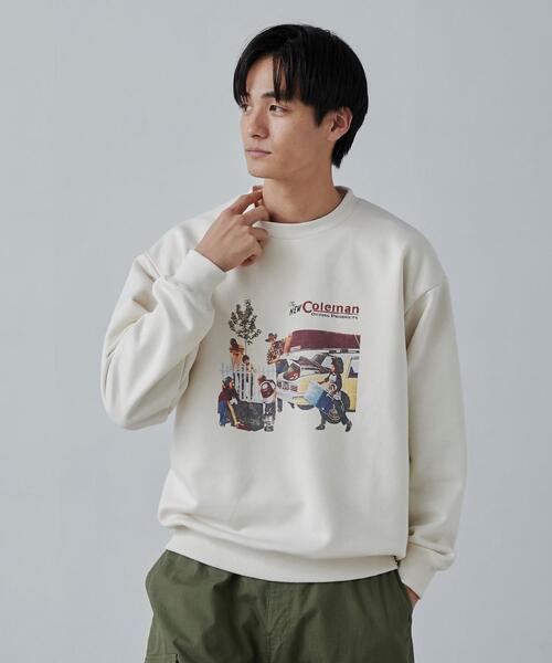 COLEMAN（コールマン）の「COLEMAN（コールマン）別注プリント裏毛クルーネックスウェット23AW（スウェット・メンズ・ダークグリーン/ネイビー/グレー/オフホワイト・S/M/L/XL）」の18枚目の写真