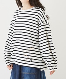 CUBE SUGAR（キューブシュガー）の「ボーダー天竺カットソーランタンスリーブプルオーバー（Tシャツ/カットソー）」