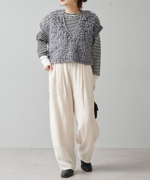 PUAL CE CIN（ピュアルセシン）の「パウダーサテンイージーパンツ（その他パンツ・レディース・ベージュ/ブラック/アイボリー・FREE）」の10枚目の写真