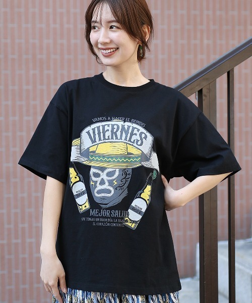 チチカカ(チチカカ)の「USAコットン お酒ルチャプリントTシャツ【ユニセックス】(Tシャツ/カットソー・メンズ・その他1/ホワイト/ブラック・LARGE/MEDIUM)」の1枚目の写真