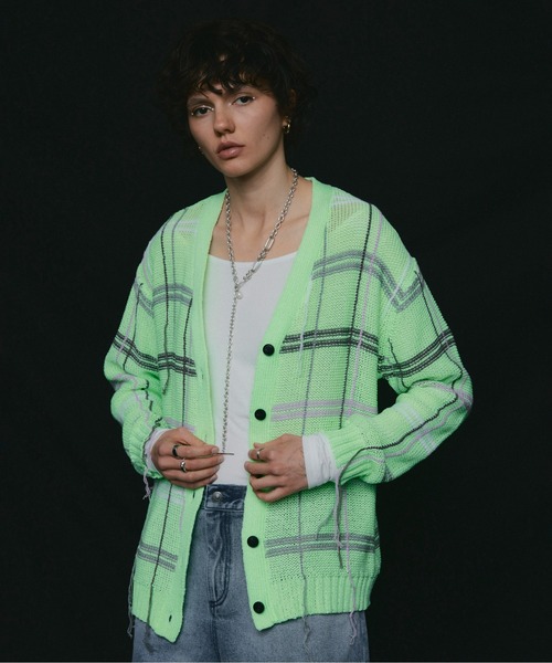 led.tokyo（レッドトウキョウ）の「【led.tokyo】オーバーチェックカーディガン（カーディガン/ボレロ・レディース・グレー/グリーン・FREE）」の4枚目の写真