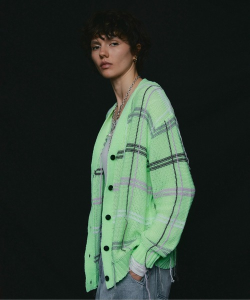 led.tokyo（レッドトウキョウ）の「【led.tokyo】オーバーチェックカーディガン（カーディガン/ボレロ・レディース・グレー/グリーン・FREE）」の3枚目の写真