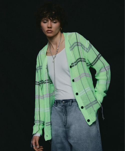 led.tokyo（レッドトウキョウ）の「【led.tokyo】オーバーチェックカーディガン（カーディガン/ボレロ・レディース・グレー/グリーン・FREE）」の5枚目の写真