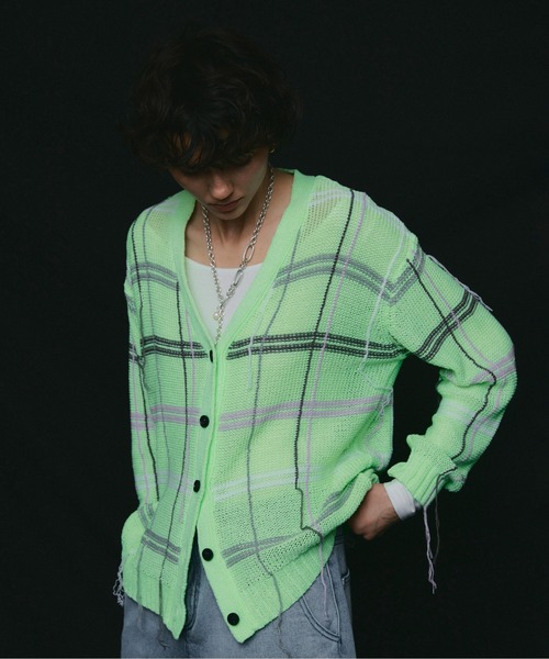 led.tokyo（レッドトウキョウ）の「【led.tokyo】オーバーチェックカーディガン（カーディガン/ボレロ・レディース・グレー/グリーン・FREE）」の7枚目の写真