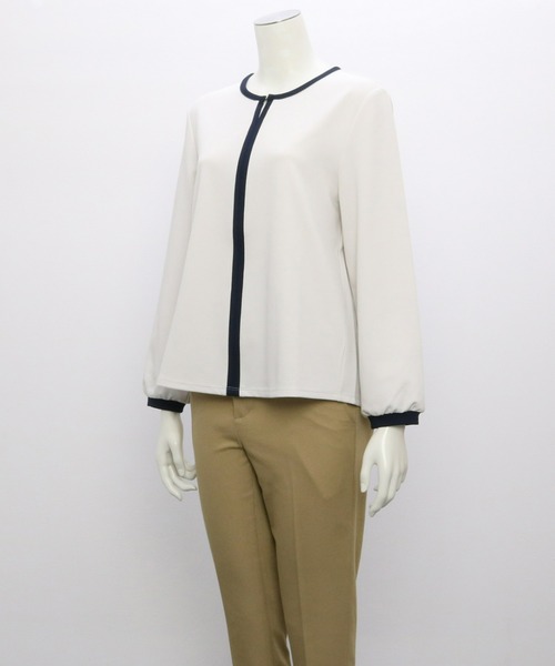 TOKYO SHIRTS（トウキョウシャツ）の「配色センターシーム 長袖ブラウス（Tシャツ/カットソー・レディース・ネイビー/ブルーグリーン/アイボリー・L/M）」の13枚目の写真
