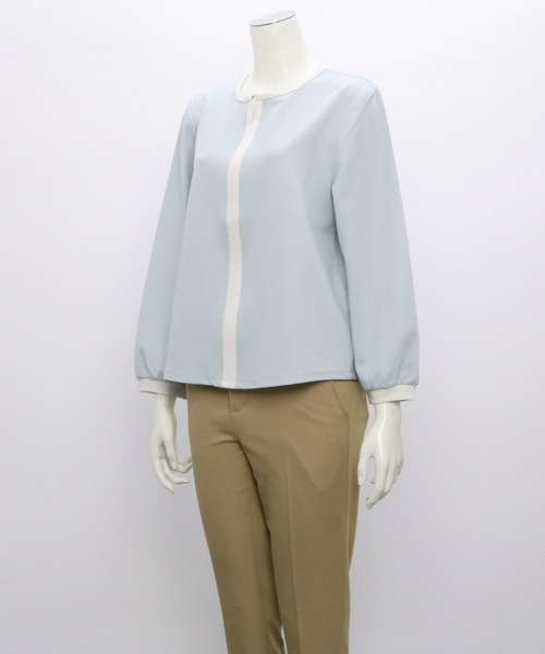TOKYO SHIRTS（トウキョウシャツ）の「配色センターシーム 長袖ブラウス（Tシャツ/カットソー・レディース・ネイビー/ブルーグリーン/アイボリー・L/M）」の9枚目の写真