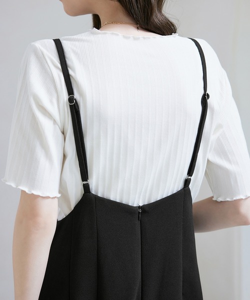 CHAN ME（チャンミ）の「カットジョーゼットタックサロペット（サロペット/オーバーオール・レディース・ブラック・LARGE/MEDIUM）」の10枚目の写真