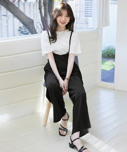 CHAN ME（チャンミ）の「カットジョーゼットタックサロペット（サロペット/オーバーオール・レディース・ブラック・LARGE/MEDIUM）」の3枚目の写真