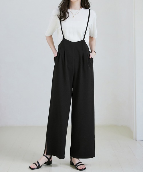 CHAN ME（チャンミ）の「カットジョーゼットタックサロペット（サロペット/オーバーオール・レディース・ブラック・LARGE/MEDIUM）」の5枚目の写真