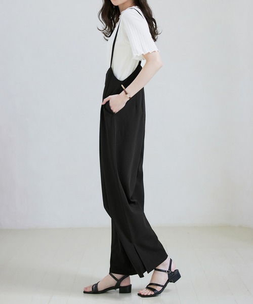 CHAN ME（チャンミ）の「カットジョーゼットタックサロペット（サロペット/オーバーオール・レディース・ブラック・LARGE/MEDIUM）」の6枚目の写真