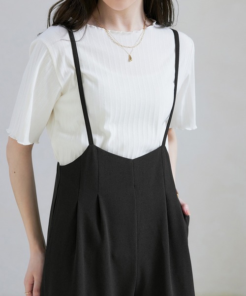 CHAN ME（チャンミ）の「カットジョーゼットタックサロペット（サロペット/オーバーオール・レディース・ブラック・LARGE/MEDIUM）」の8枚目の写真