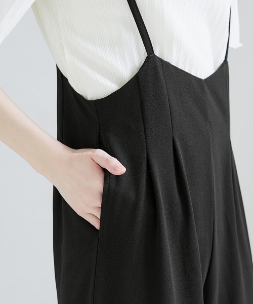 CHAN ME（チャンミ）の「カットジョーゼットタックサロペット（サロペット/オーバーオール・レディース・ブラック・LARGE/MEDIUM）」の9枚目の写真