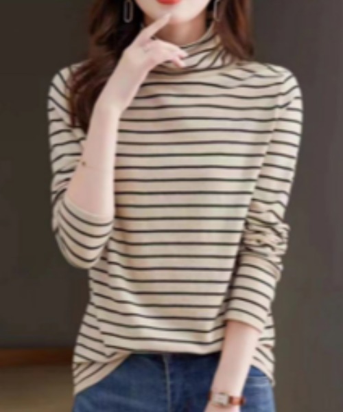BANICO(バニコ)の「【BANICO】長袖ボーダートップス(Tシャツ/カットソー・レディース・ブラック/ベージュ・FREE)」の2枚目の写真