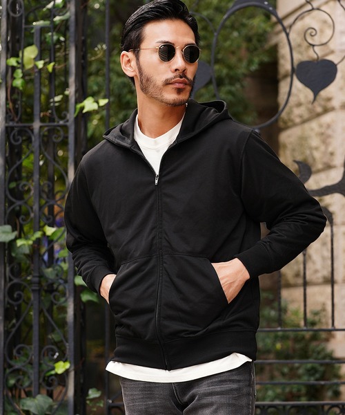 jiggys shop(ジギーズショップ)の「無地 ミニ裏毛 ジップフーディー スウェットパーカー(パーカー・メンズ・スミクロ/ブルー系その他/ホワイト系その他/ミックスグレー/ブラック・X-LARGE/MEDIUM/LARGE)」の3枚目の写真