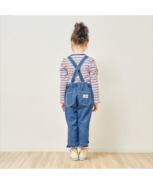 apres les cours(アプレレクール)の「USAコットン 裾フリルサロペット(サロペット/オーバーオール・キッズ・インディゴブルー/イエロー・120/130/140/90/100/110)」の4枚目の写真