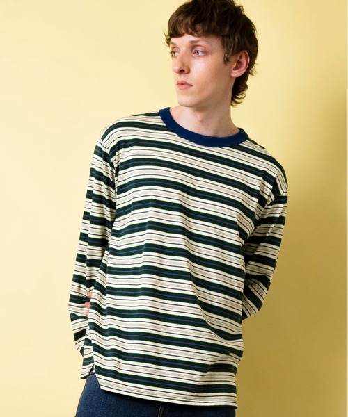 FACTOTUM(ファクトタム)の「【FACTOTUM】マルチボーダーロングスリーブTシャツ(Tシャツ/カットソー・メンズ・ブラック/グリーン・46/48/44)」の2枚目の写真