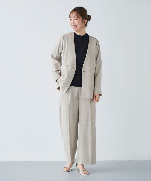 le.coeur blanc（ルクールブラン）の「リネンライクストライプノーカラージャケット（ノーカラージャケット・レディース・ベージュ系その他3/ブルー系その他4・38）」の3枚目の写真