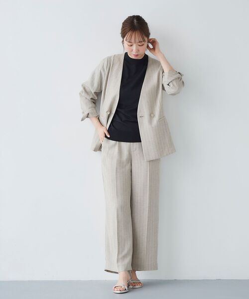 le.coeur blanc（ルクールブラン）の「リネンライクストライプノーカラージャケット（ノーカラージャケット・レディース・ベージュ系その他3/ブルー系その他4・38）」の4枚目の写真