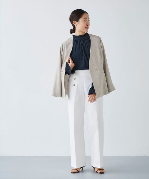 le.coeur blanc（ルクールブラン）の「リネンライクストライプノーカラージャケット（ノーカラージャケット・レディース・ベージュ系その他3/ブルー系その他4・38）」の5枚目の写真