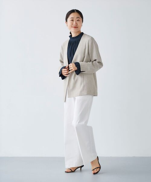 le.coeur blanc（ルクールブラン）の「リネンライクストライプノーカラージャケット（ノーカラージャケット・レディース・ベージュ系その他3/ブルー系その他4・38）」の6枚目の写真
