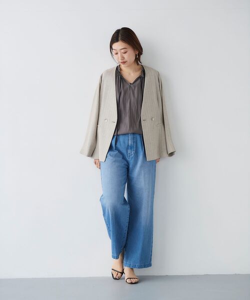 le.coeur blanc（ルクールブラン）の「リネンライクストライプノーカラージャケット（ノーカラージャケット・レディース・ベージュ系その他3/ブルー系その他4・38）」の7枚目の写真