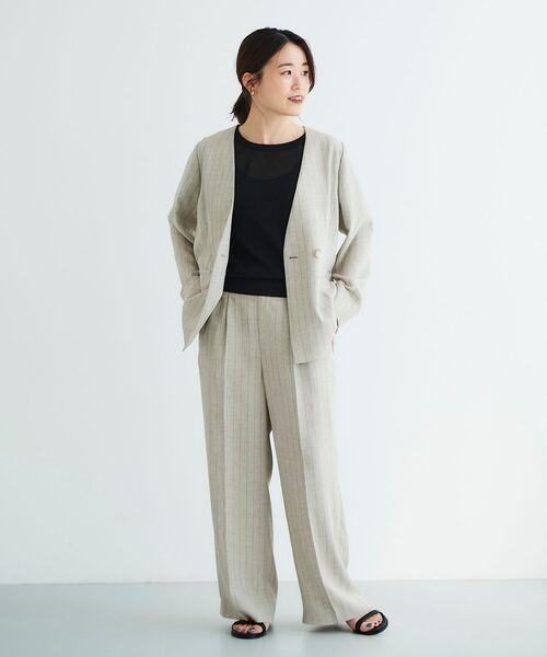 le.coeur blanc（ルクールブラン）の「リネンライクストライプノーカラージャケット（ノーカラージャケット・レディース・ベージュ系その他3/ブルー系その他4・38）」の8枚目の写真