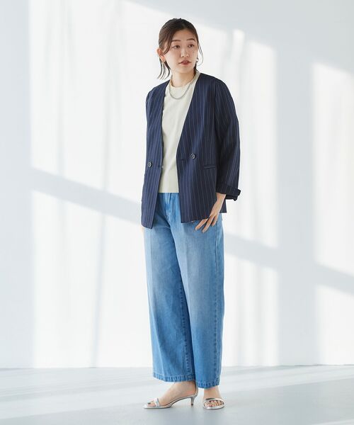 le.coeur blanc（ルクールブラン）の「リネンライクストライプノーカラージャケット（ノーカラージャケット・レディース・ベージュ系その他3/ブルー系その他4・38）」の16枚目の写真