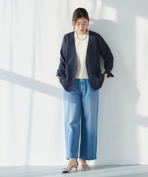 le.coeur blanc（ルクールブラン）の「リネンライクストライプノーカラージャケット（ノーカラージャケット・レディース・ベージュ系その他3/ブルー系その他4・38）」の17枚目の写真