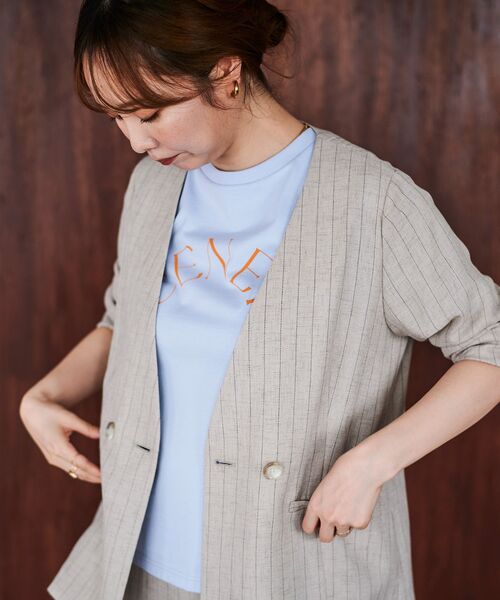 le.coeur blanc（ルクールブラン）の「リネンライクストライプノーカラージャケット（ノーカラージャケット・レディース・ベージュ系その他3/ブルー系その他4・38）」の19枚目の写真