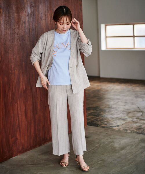 le.coeur blanc（ルクールブラン）の「リネンライクストライプノーカラージャケット（ノーカラージャケット・レディース・ベージュ系その他3/ブルー系その他4・38）」の21枚目の写真