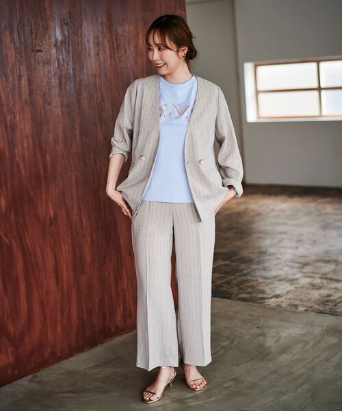 le.coeur blanc（ルクールブラン）の「リネンライクストライプノーカラージャケット（ノーカラージャケット・レディース・ベージュ系その他3/ブルー系その他4・38）」の22枚目の写真