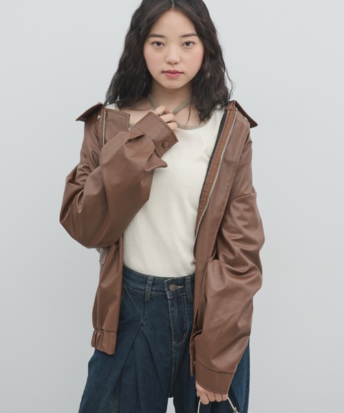 paravion（パラビオン）の「フェイクレザーブルゾン（ブルゾン・レディース・ブラック/ブラウン・FREE）」の7枚目の写真