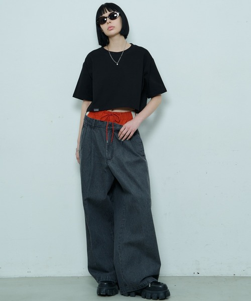 AIVER（アイバー）の「AIVER　レイヤードバギーデニムスラックス（デニムパンツ・メンズ・ブラック/グレー・SMALL/MEDIUM/LARGE）」の12枚目の写真