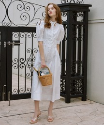 レースアップシャツワンピース