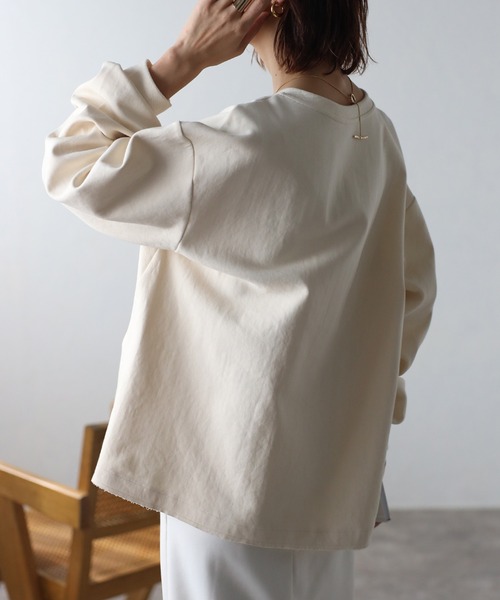 Bonjour Sagan（ボンジュールサガン）の「配色キーネックコクーンロンT（Tシャツ/カットソー・レディース・ネイビー/ライトグレー/アイボリー・FREE）」の5枚目の写真