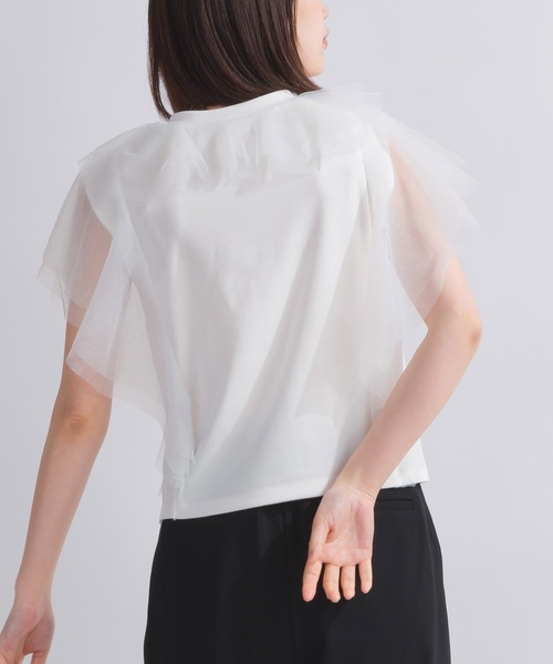 PICCIN（ピッチン）の「【WEB限定】チュールラッフルフリルノースリーブ（Tシャツ/カットソー・レディース・ブラック/オフホワイト・M）」の5枚目の写真