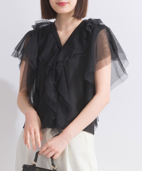 PICCIN（ピッチン）の「【WEB限定】チュールラッフルフリルノースリーブ（Tシャツ/カットソー・レディース・ブラック/オフホワイト・M）」の12枚目の写真