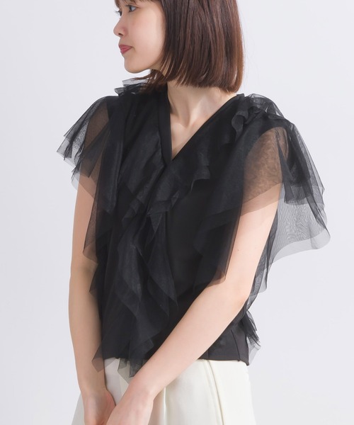 PICCIN（ピッチン）の「【WEB限定】チュールラッフルフリルノースリーブ（Tシャツ/カットソー・レディース・ブラック/オフホワイト・M）」の13枚目の写真