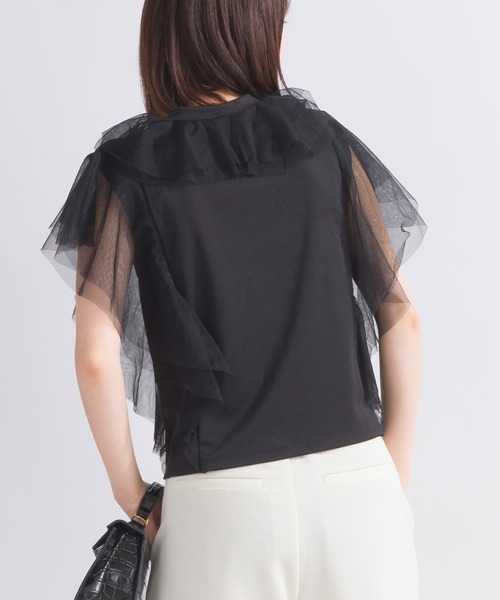 PICCIN（ピッチン）の「【WEB限定】チュールラッフルフリルノースリーブ（Tシャツ/カットソー・レディース・ブラック/オフホワイト・M）」の14枚目の写真