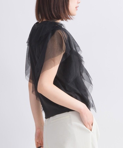 PICCIN（ピッチン）の「【WEB限定】チュールラッフルフリルノースリーブ（Tシャツ/カットソー・レディース・ブラック/オフホワイト・M）」の15枚目の写真