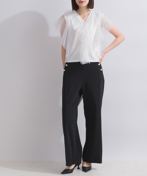 PICCIN（ピッチン）の「【WEB限定】チュールラッフルフリルノースリーブ（Tシャツ/カットソー・レディース・ブラック/オフホワイト・M）」の8枚目の写真