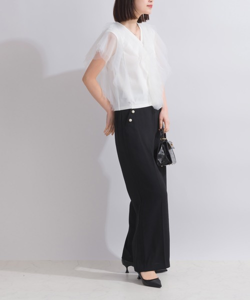 PICCIN（ピッチン）の「【WEB限定】チュールラッフルフリルノースリーブ（Tシャツ/カットソー・レディース・ブラック/オフホワイト・M）」の11枚目の写真