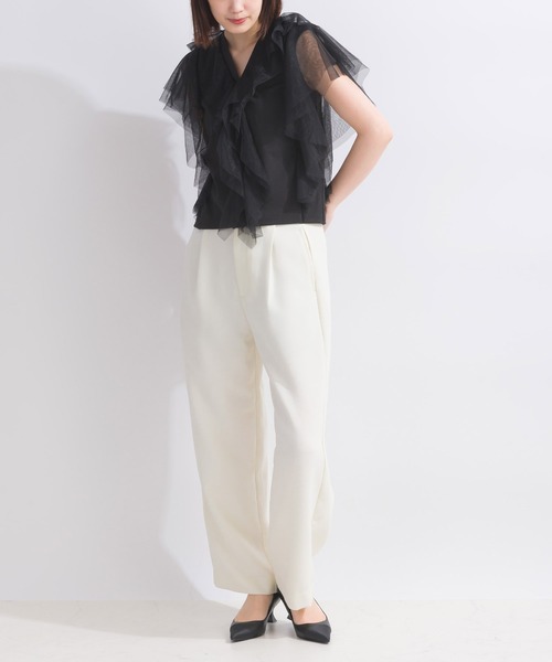 PICCIN（ピッチン）の「【WEB限定】チュールラッフルフリルノースリーブ（Tシャツ/カットソー・レディース・ブラック/オフホワイト・M）」の16枚目の写真