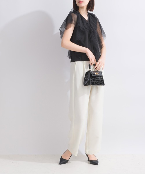 PICCIN（ピッチン）の「【WEB限定】チュールラッフルフリルノースリーブ（Tシャツ/カットソー・レディース・ブラック/オフホワイト・M）」の18枚目の写真