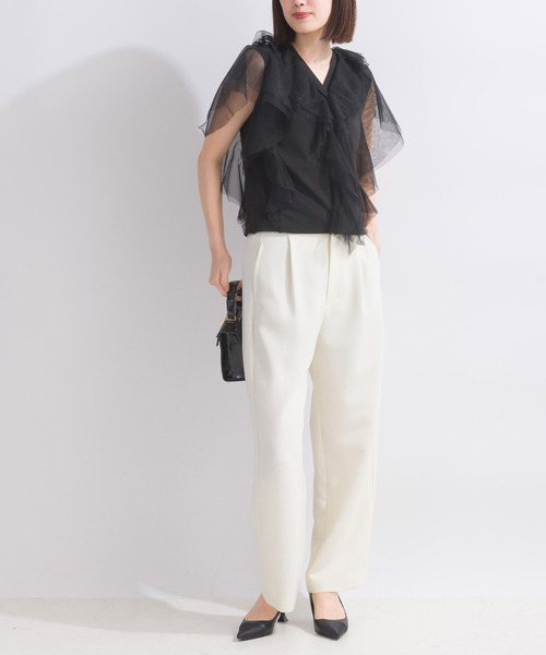 PICCIN（ピッチン）の「【WEB限定】チュールラッフルフリルノースリーブ（Tシャツ/カットソー・レディース・ブラック/オフホワイト・M）」の19枚目の写真