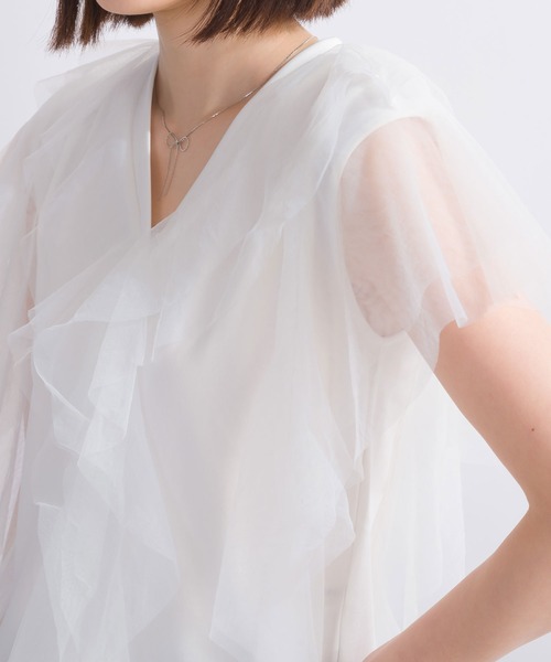 PICCIN（ピッチン）の「【WEB限定】チュールラッフルフリルノースリーブ（Tシャツ/カットソー・レディース・ブラック/オフホワイト・M）」の21枚目の写真